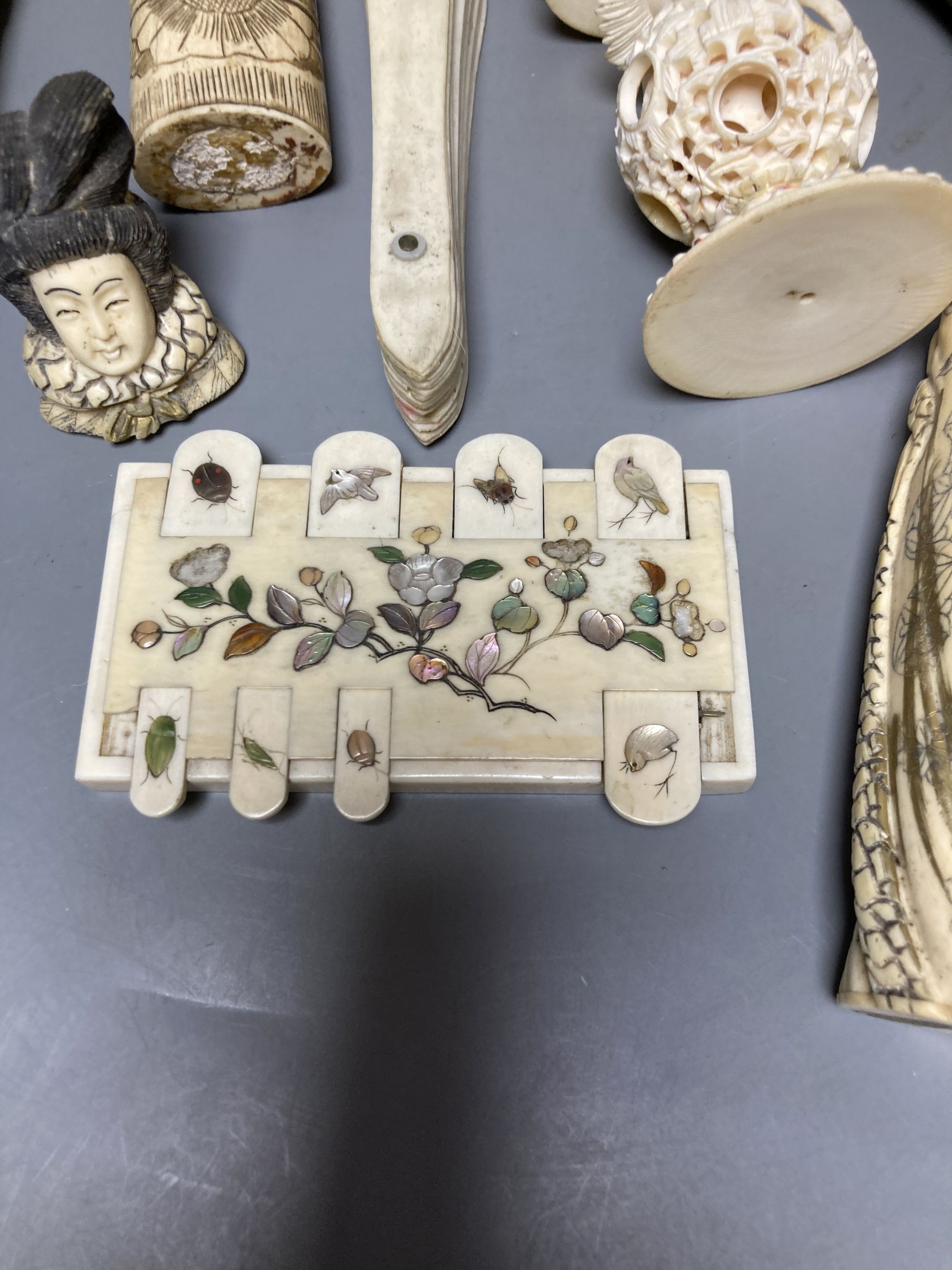 A group of mixed ivory and horn carvings